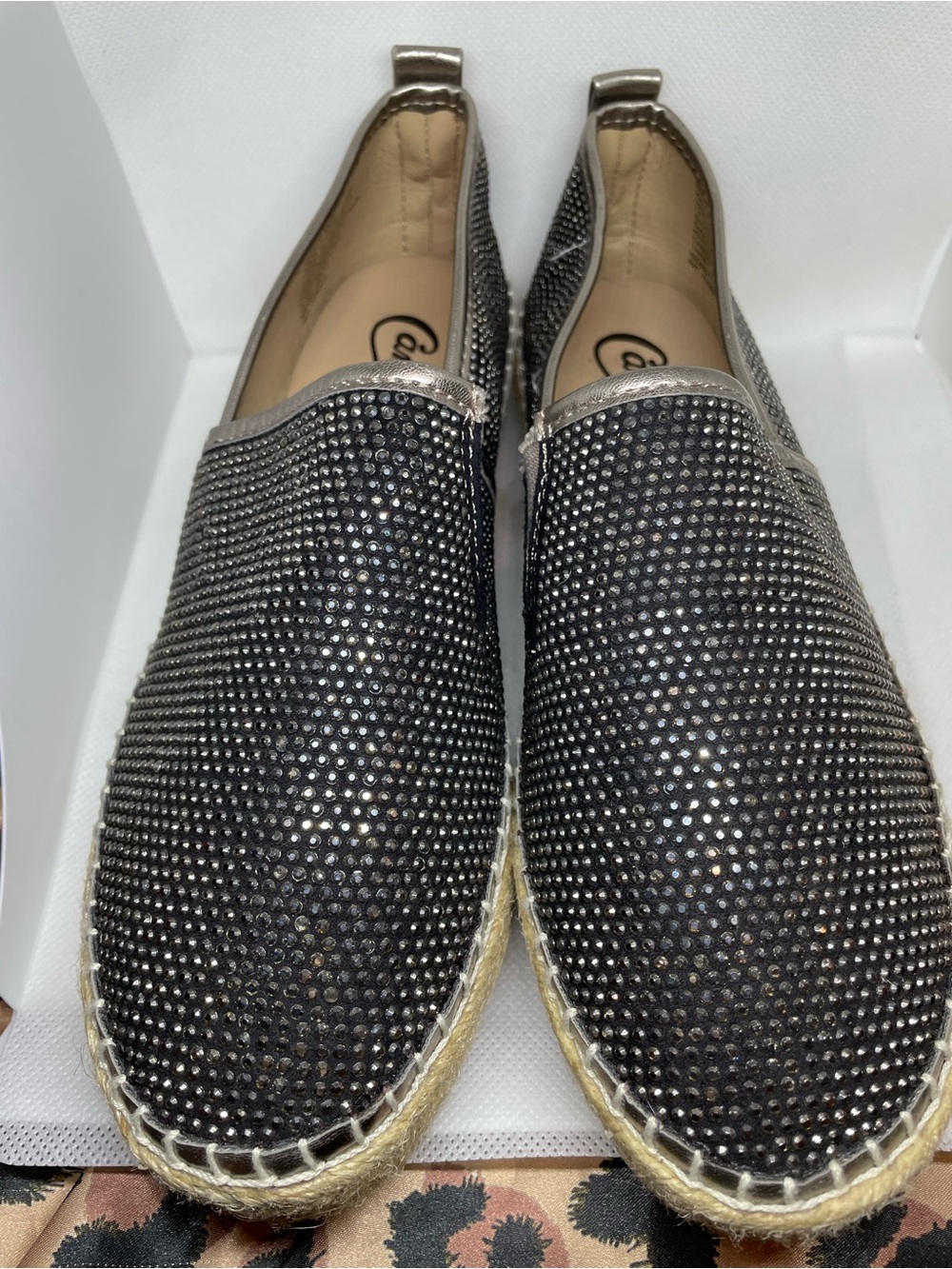 Candie’s Rhinestone Espadrille Slip-On Flats | Sparkly Silver Crystal Shoes